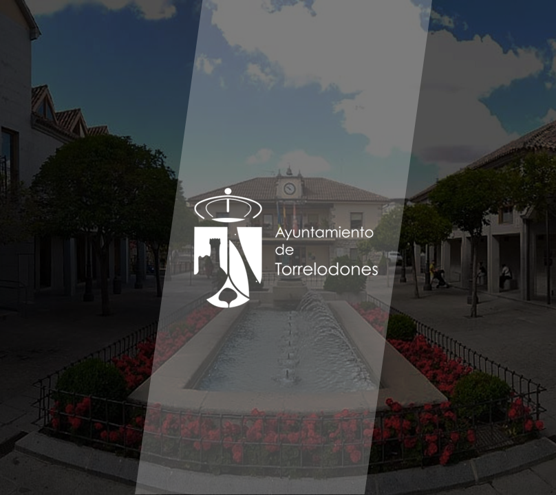 imagen de una creatividad con varias figuras geométricas, en la que destaca una imagen del Excmo ayuntamiento de Torrelodones, y superpuesto en ella, el logotipo del municipio